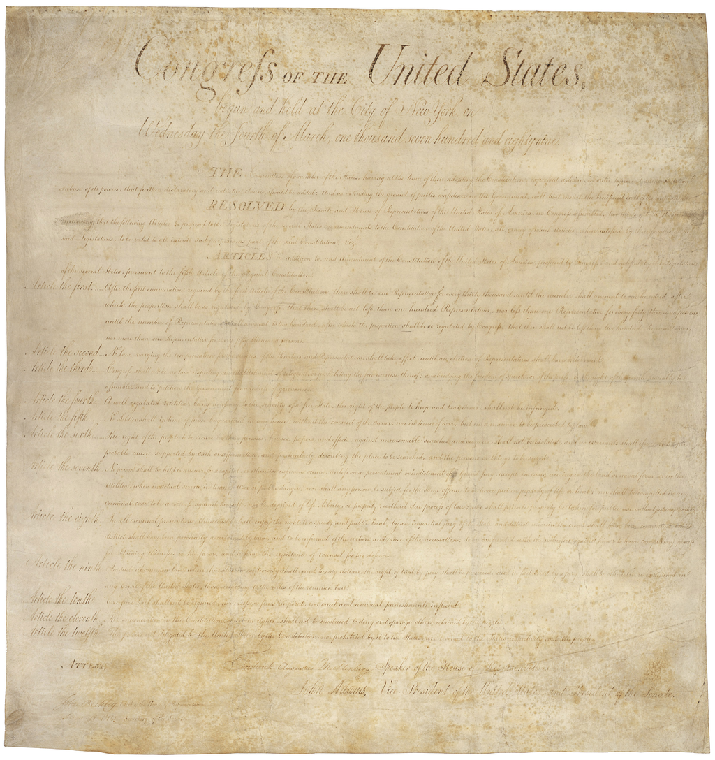 The original engrossed Bill of Rights of 1789